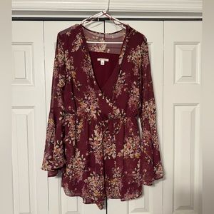 Maroon floral romper